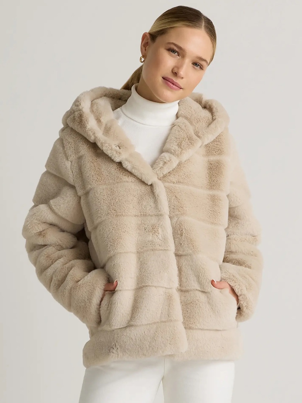 Quince Hooded Faux-Fur Jacket Size Small NWT